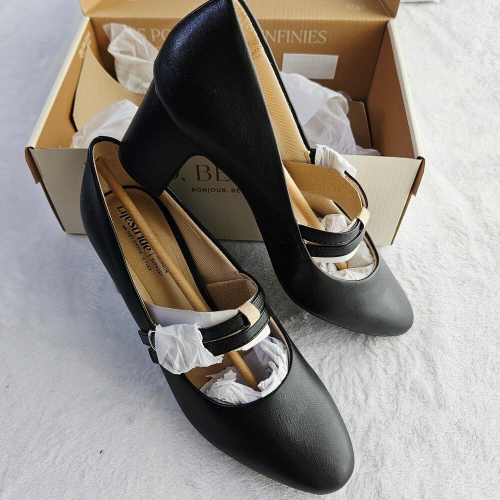 New LifeStride True Mary Jane Block Heel Pump 8.5 Black Comfort Soft Academia - Picture 3 of 12